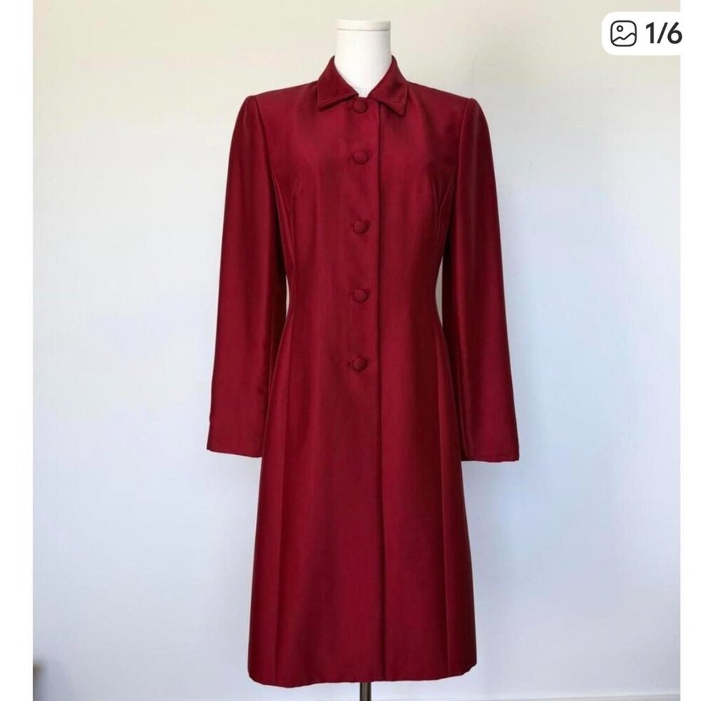 Ann Taylor red silk satin evening coat, size 6P petite